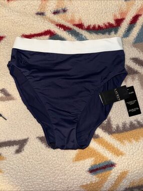 Ralph Lauren Navy and White High-Rise Bikini Bottom